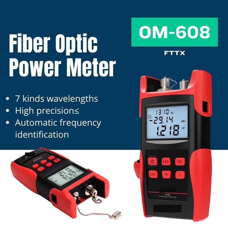 Probador de fibra óptica, Medidor de potencia fibra óptica OPM -70+10dBM OM-608, comprobador, fuente luz, localizador visual fallos VFL 10mW FTTH