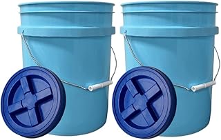 House Naturals 5 Gallon Aqua Food Grade BPA Free Made in USA Bucket Pail with Blue Airtight Double Gasket Screw on Lid (Pack of 2)