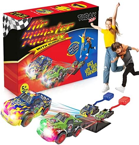 Light Up Dueling Car Racers for Kids - 2 Monster Cars, 2 Launch Pads -with Beautiful Flashing LED Lights. Perfect Toy & Gift for Boys or Girls Age 5+ Years Old- Indoor and Outdoor Fun, Active Play