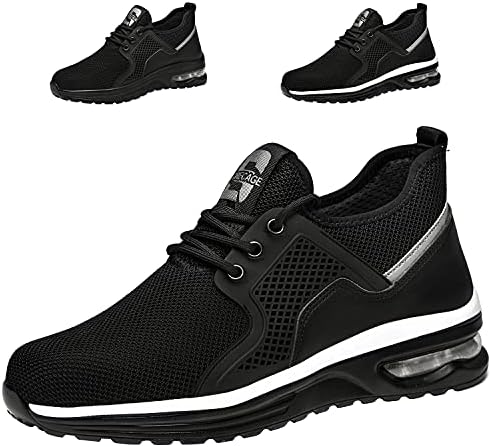 Gainsera Werkschoenen Heren Dames Lichtgewicht Veiligheidsschoenen Stalen Neus Ademende Beschermende Sneakers,Zwart 708 41 EU 255