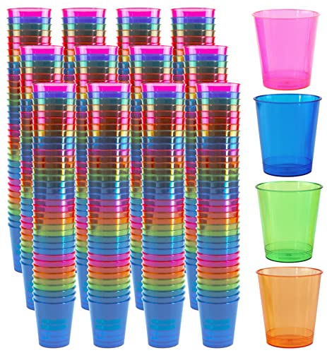 Iconikal Bulk Plastic Shot Glasses 432 Pieces, 4-Color Assortment, 1-Ounce #TOP29