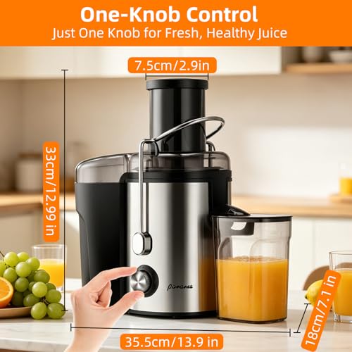 Image of Panana Centrifugal Juicer Extractor with Wide Mouth 2.5 inch Feed Chute for Fruit Vegetable, Easy to Clean, Stainless Steel, BPA-free (Silver)