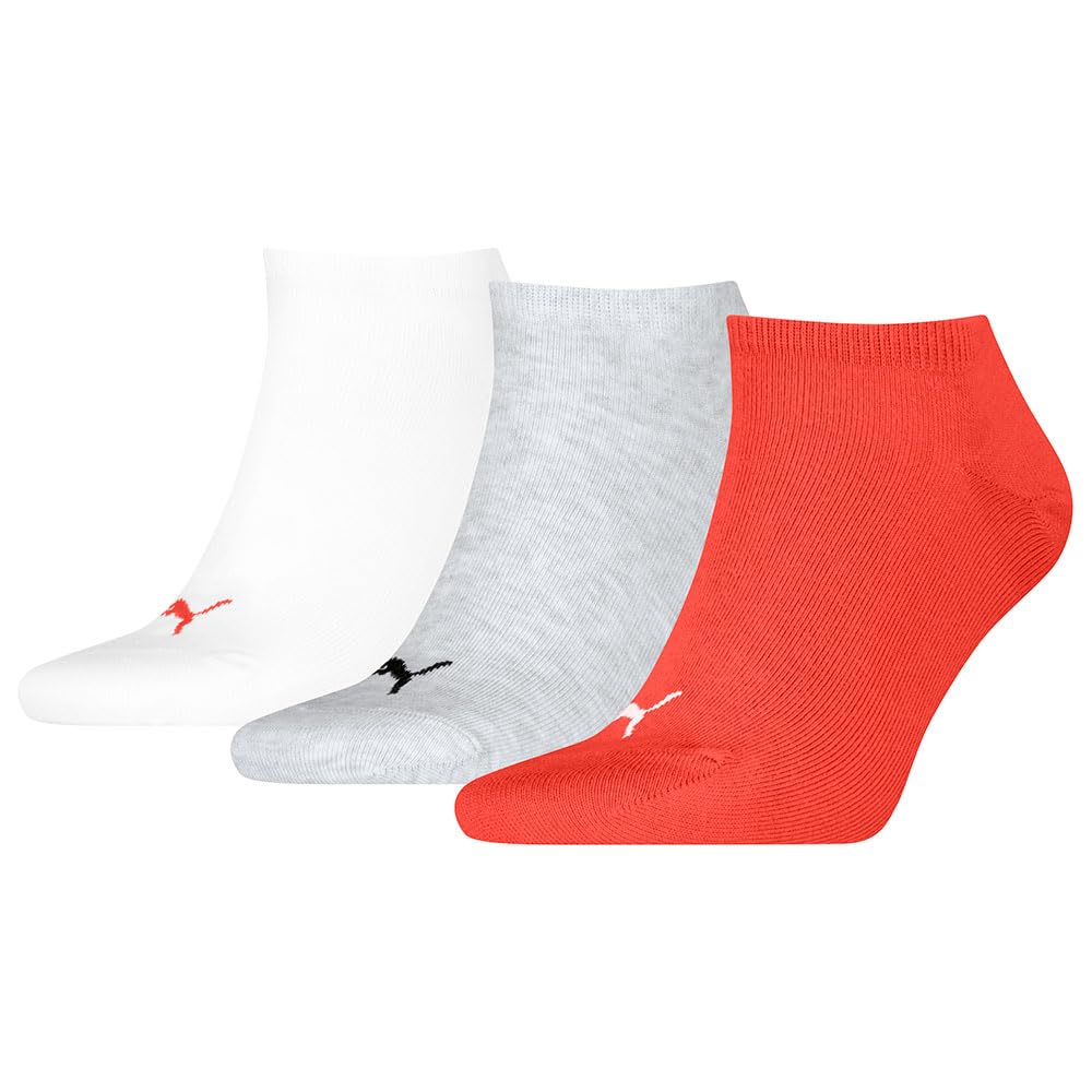 Puma Unisex Red / Grey Sneaker Socks (Pack Of 3), Red/Grey, 39-42