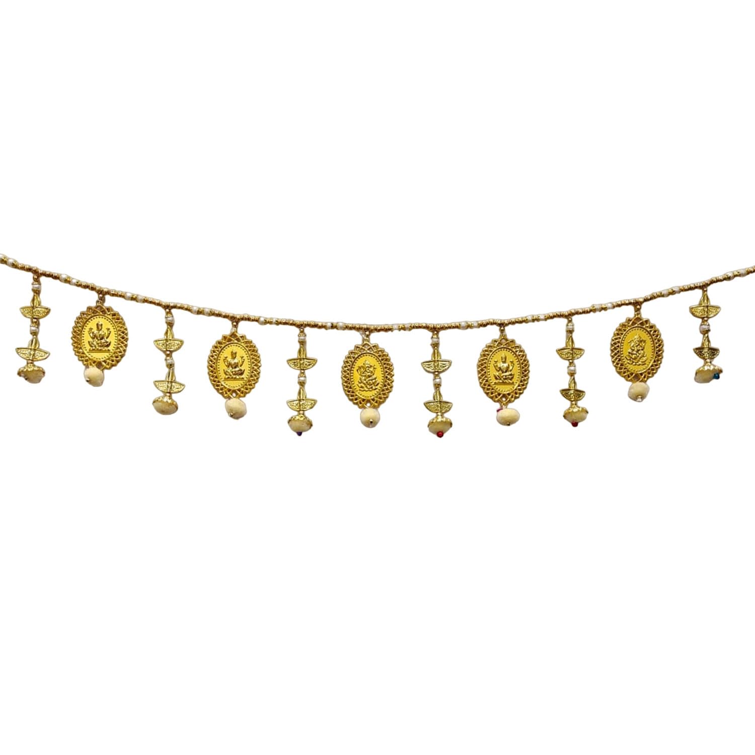 JIBARO Multicolour with Gold Garland - Decorative Hanging for Door, Wall, Pooja Area - Fabric, Beads, Decorative Elements - Straight Shape - Pack of 1