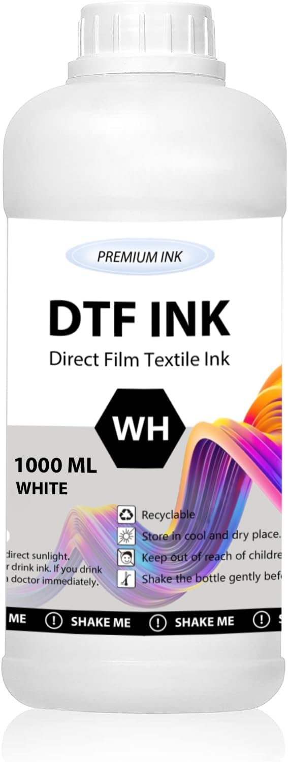 DTF White Ink - 1000ML DTF Transfer Ink for PET Film, Premium Pigment Ink Refill for P600 P800 DX5 DX7 R1390 XP600 i3200 4720 5113 Printers, High Fluidity & Coverage (33.8oz, White)