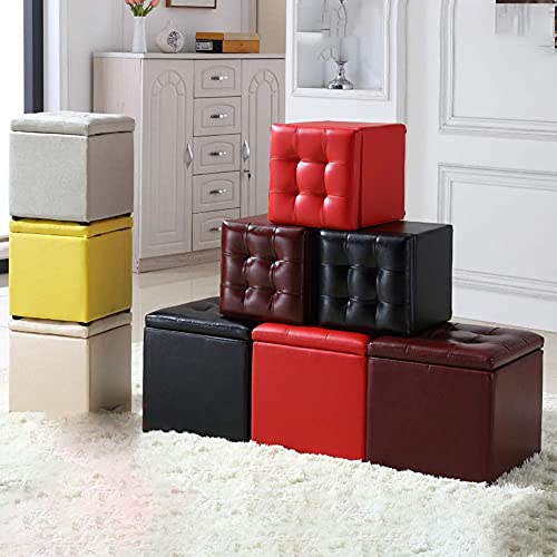 Pouf de rangement carré en simili cuir noir pliable pour salon