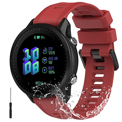 Miimall Compatible for Garmin Forerunner 965/955 Band 22mm, Adjustable Twill Soft Silicone Replacement Watch Strap for Garmin Forerunner 965/955/945/745, Garmin Descent G1, Garmin Instinct (Red)