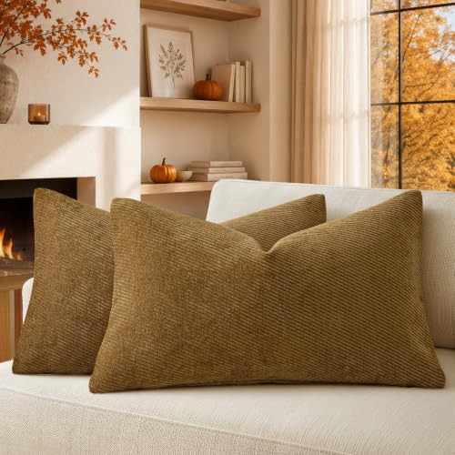 Image of Fall Decorative Throw Pillow Covers Pack of 2,20x12 Inch Warm Brown