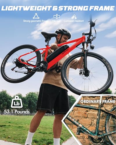 Qlife Racer Electric Bike for Adults - 21-Speed Mountain Lightweight Ebike with Peak 750W/22MPH Brushless Motor, 375Wh Removable Battery, 26X2.1 Tire Step Over E-MTB,Red with Phone Bag