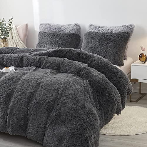Sacebeleu Plüsch Bettwäsche Set 155x220cm Warme Winter Flauschig Flanell Biber Mädchen Dunkelgrau Grau Bettbezug Deckenbezug mit… – Ansicht 3