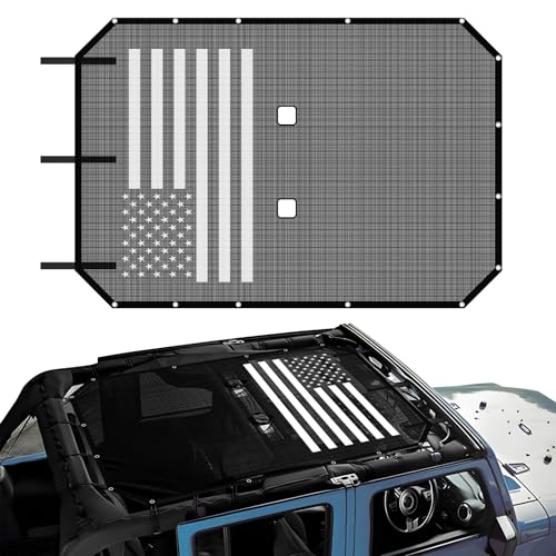 Sun Shade Bikini Top for Jeep Wrangler JK & JKU 4-Door 2007-2018 UV Protection & Heat Shield Wind & Noise Reduction Black Mesh Cover(US Flag)