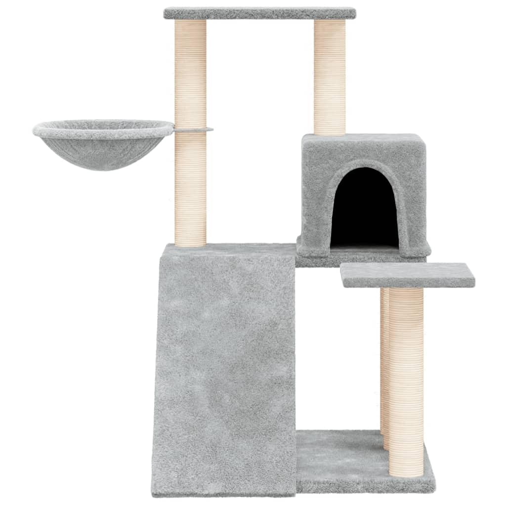 Tiragraffi con sisal e amaca, grigio chiaro, 82 cm | Stazione da arrampicata compatta per il soggiorno con morbida grotta, scala e lettino per la cura degli artigli.