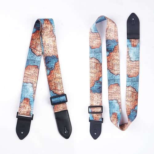 Image of Adjustable Guitar Strap Includes 2 Strap Locks & 2 Matching Picks & 1 Picks Holder & 1 leather Strap Button.