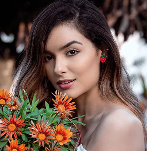 Cute Strawberry Stud Earrings for Women,Red Strawberry Earrings, Enamel White Strawberry Earring for Women Jewelry4