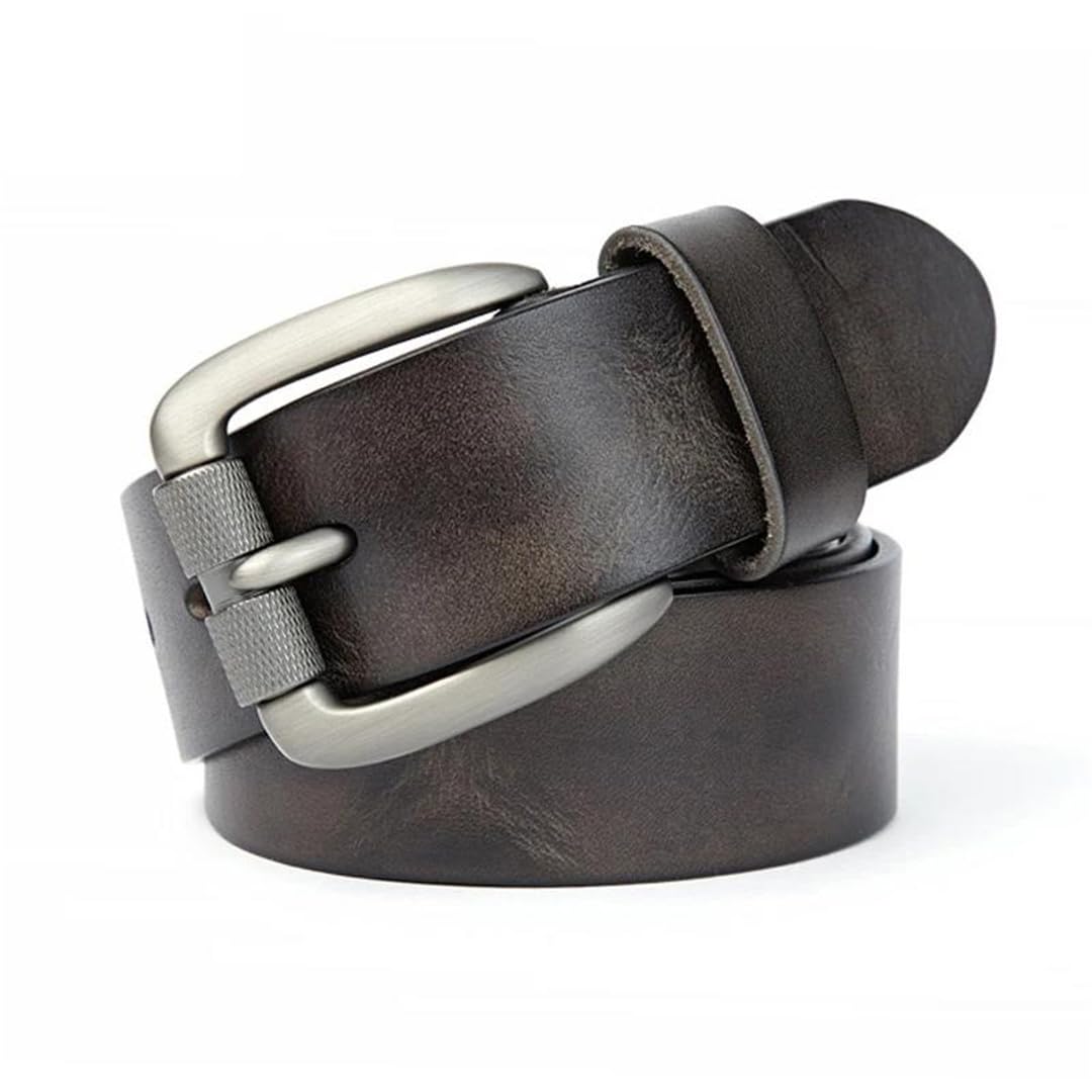 Yeuyyben Cinturón de piel auténtica para hombre con hebilla de pin, estilo vintage, casual, de negocios, para jeans