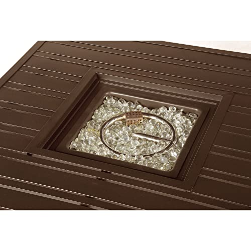 Image of Oakland Living Square 32 in. x 32 in. Aluminum Propane Fire Pit Table with Glass Beads, Two Covers, Lid, 37,000 BTUs in Brown Finish