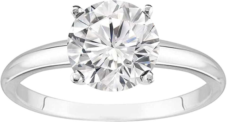 Houston Diamond District 1 to 10 Carat 14K White Gold IGI Certified Lab Grown Diamond Engagement Ring, Round Cut Solitaire, 4-Prong Setting (E–F Color VS2–SI1 Clarity)