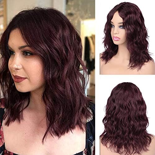 WIGER Brazilian Human Hair Wigs Short Wavy Middle Part Natural Wave Wig 12 Inches Virgin Human Hair Wigs for Black Women African American Wine Red Color