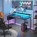 Lufeiya Black Gaming Desk with LED Lights and Power Outlets, 40 Inch Teen Writing Study Table Home Office Desks with Monitor Stand, Computer Desk with Charging Station USB Port, Black