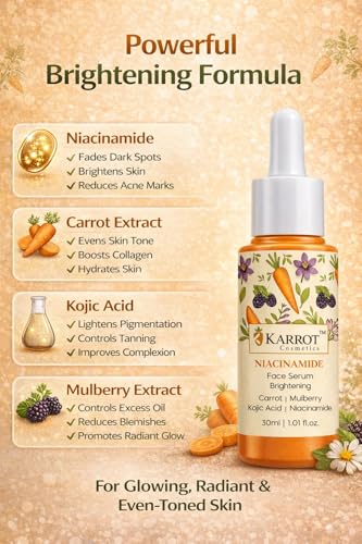 Image of KARROT COSMETICS Niacinamide Face Serum for Brightening & Spot Reduction | With Kojic Acid & Mulberry Extract | Reduces Dark Spots, Refines Pores & Improves Skin Texture | Lightweight, Non-Sticky | For All Skin Types|30ml