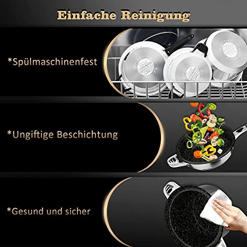 Topfset Edelstahl,LB 16-Teilig Pfannenset, Kochtopf Set mit Temperaturanzeige,Deckel aus Gehärtetem Glas, 9-lagiger Material Töpfe Set mit 2 Dämmplatten für Alle Herdarten(blue carton) – Bild 6