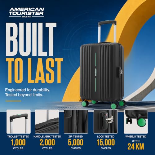 Image of American Tourister Cleva S | Cabin Trolley Bag (55 cm) | 360 8 Wheel Travel Luggage | 2 Compartments | Hard Luggage Polypropylene Suitcase | Mounted TSA Lock | 3 Years Warranty |Black & Aura Green