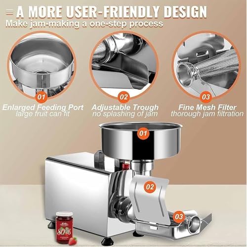 Commercial Electric Tomato Milling Machine, Stainless Steel Food Press for Homemade Tomato, Strawberry, and Blueberry Sauce