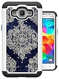 Grand Prime Case, MagicSky [Shock Absorption] Studded Rhinestone Bling Hybrid Dual Layer Armor Defender Protective Case Cover for Samsung Galaxy Grand Prime G5308 2015 (Flower)