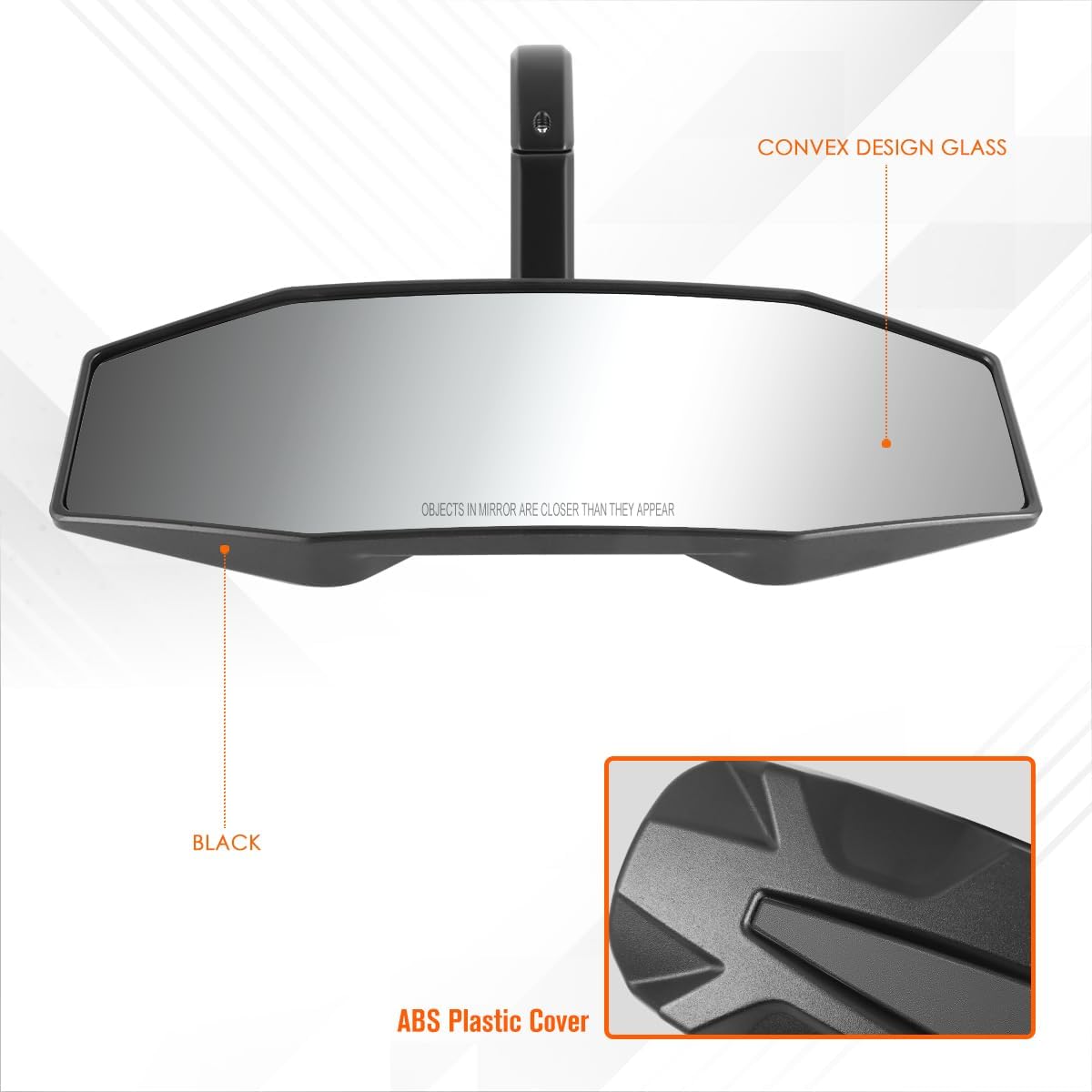 1Pc Universal Textured Black Irregular Shape Convex Style UTV Rear View Mirror w/1.75" Clamp