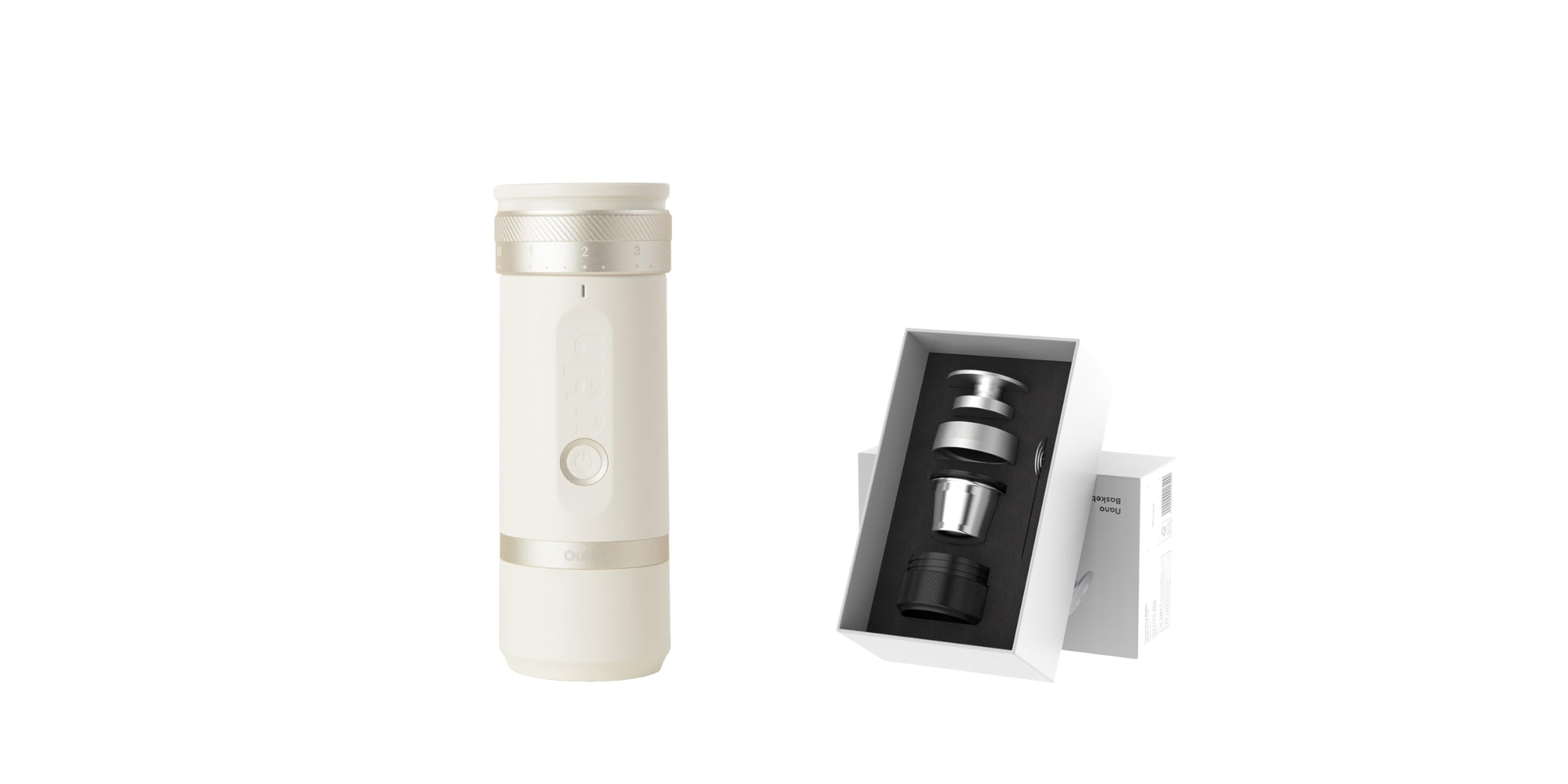 OutIn Fino Molinillo de café eléctrico portátil con OutIn Kit de accesorios Nano Espresso