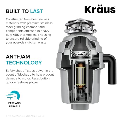 KRAUS WasteGuard High-Speed 3/4 HP Continuous Feed Ultra-Quiet Motor Garbage Disposal with Power Cord and Flange Included and Universal Mount, KWD210-75MGR - image 7