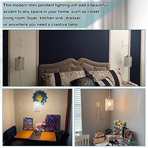 HMVPL Plug in Pendant Lighting Fixtures with Long Hanging Cord and Dimmer Switch, Modern Crystal Hanging Chandelier Sparkly Swag Ceiling Lamp for Kitchen Island Dining Table Bed-Room Girls Closet