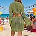 4 Piece Womens Sexy Beach Swimsuit Sets, Lace Mesh Tie-Up Crop Cover Up Outfits Hawaiian Party Fashion Clothes Army Green