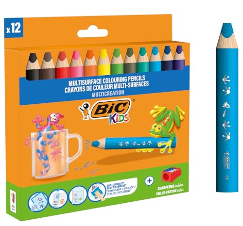 BIC Kids Crayons de Couleurs Multi-Surfaces & Usages (Ardoise, Tableau, Verre, Plastique, Bois..) -...