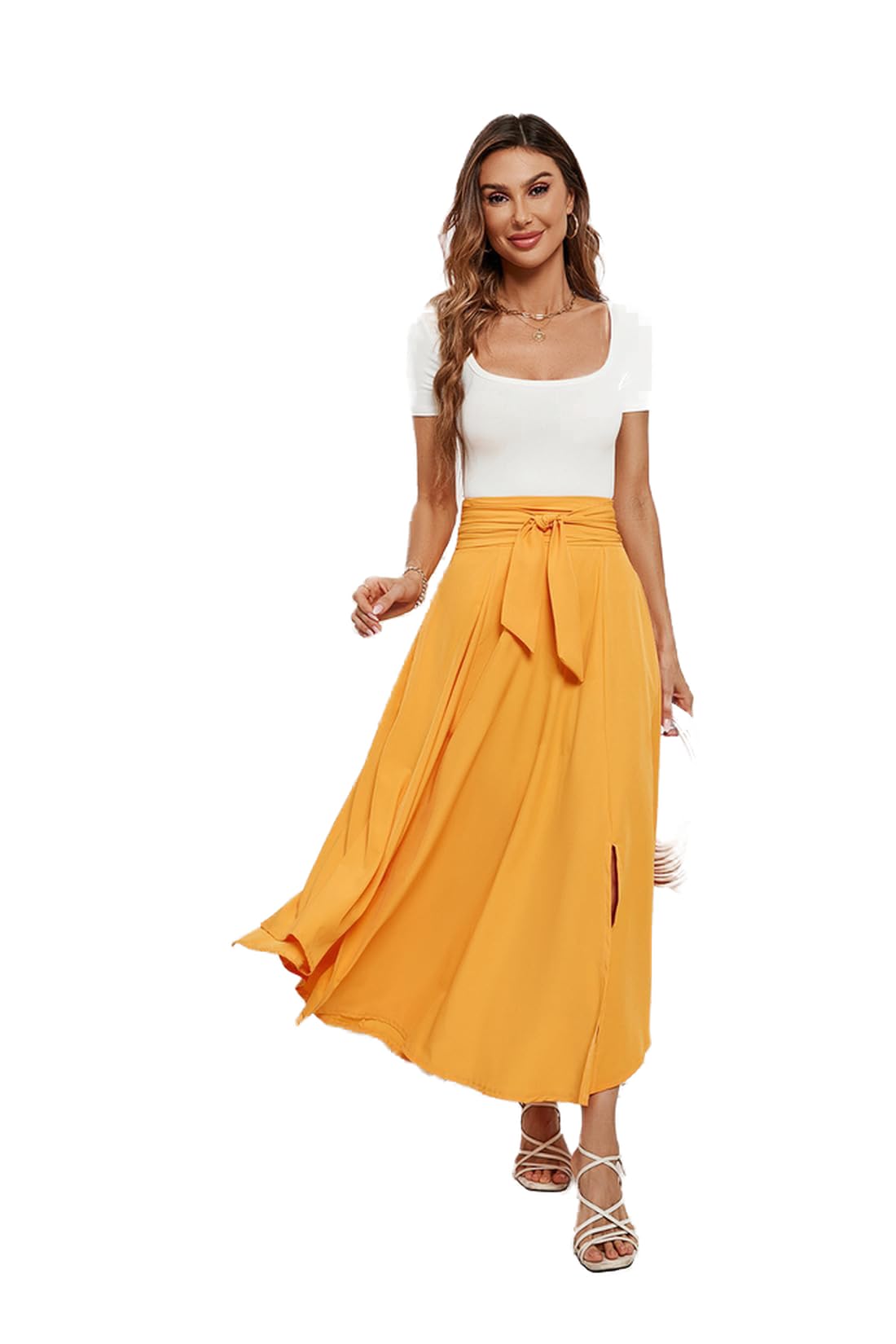 Women's Elegant High Waisted Side Slit Irregular Bohemian Maxi Skirt