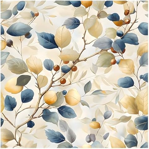 Leaf Wallpaper Peel and Stick Wallpaper Boho 17.3"x393" Blue/Beige Plant Wallpaper Botanical Wallpaper Watercolor Self Adhesive Removable Wallpaper for Bedroom Leaf Contact Paper for Cabinets Vinyl Cover