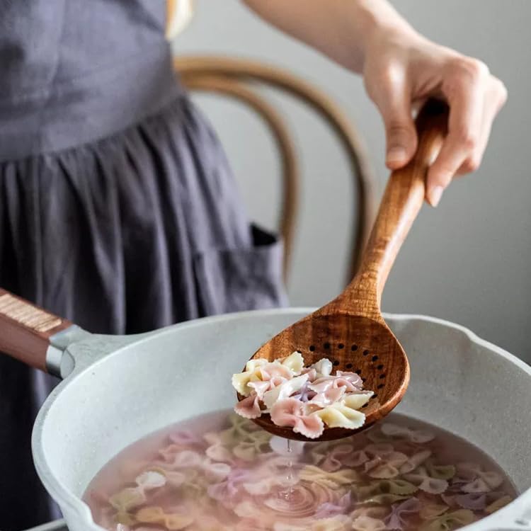 Miniatura 7 de VAN EVERLY Juego de utensilios de cocina para cocinar, 13 cucharas de madera para cocinar, viene con soporte y perchas. Antiadherente, natural y