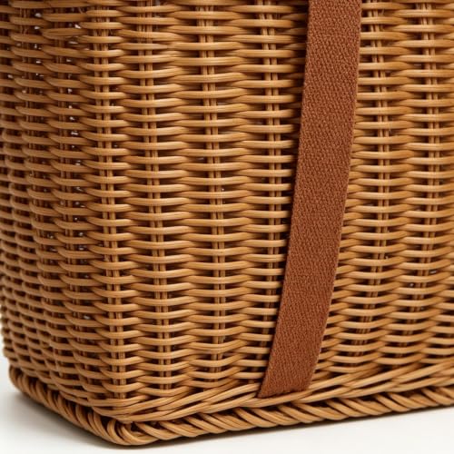 Cesta de picnic francesa artesanal, capazo ligero y reutilizable tejido a mano 4