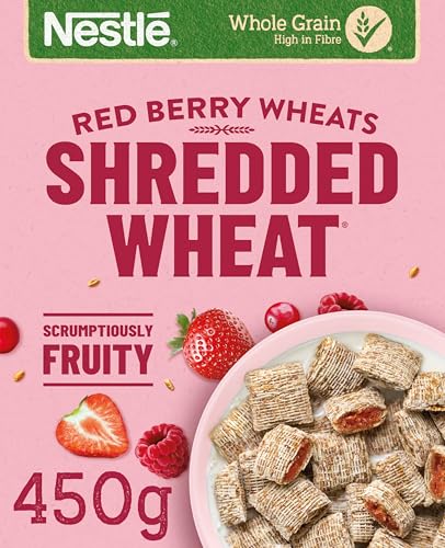Nestlé Cereals - Shredded Wheat Breakfast Cereal - Bitesize Red Berries & Vanilla Wholegrain Biscuits High Fibre No Added Sugar - 450g