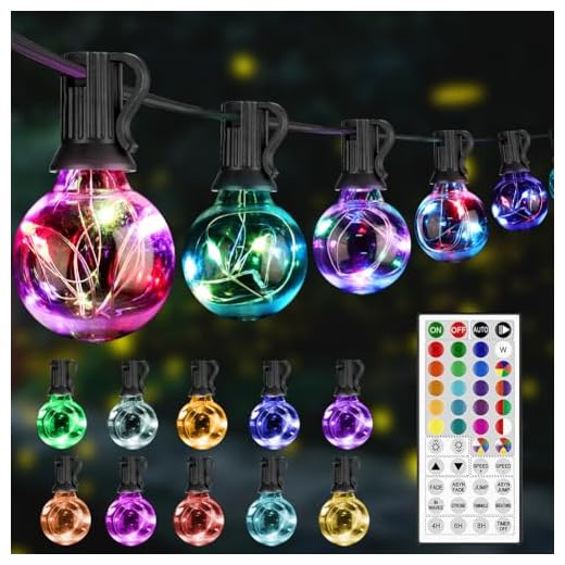 LED Outdoor String Lights, Patio Lights Outdoor Waterproof, 30FT Color Changing G40 Bulbs, Connectable Commercial Decorative Lights for Bistro Pergola Backyard Party Camping Christmas Decorations