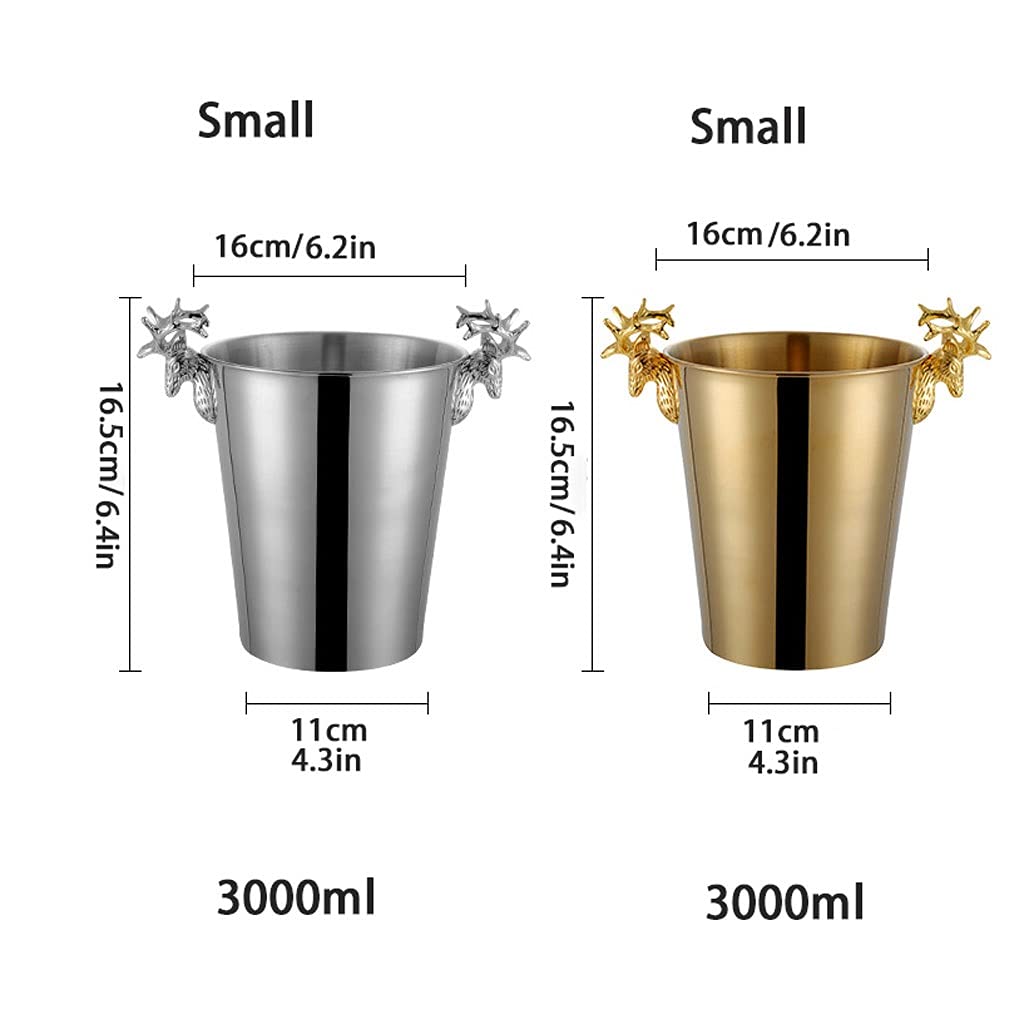 Cubiteras Enfriador de cubo de hielo de acero inoxidable, cubo de hielo de cerveza, cubo de hielo, cubo de champán, mango de cabeza de ciervo, plata, oro, pequeño, grande, 3000mL, 5000mL Cubo de hielo