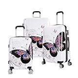 InUSA Butterfly Print Luggage with Spinner Wheels | Durable Lightweight Hardside Suitcase | Travel Bag with Handle and Trolley | (20in, 24in, 28in) 3 Piece Set