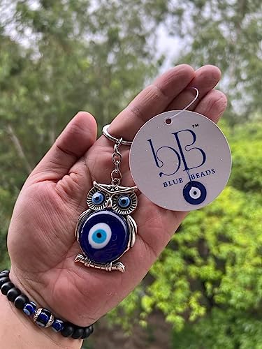 Image of BLUE BEADS Original Blue and Silver Color Evil Eye Keychain For Bike /Car Gifting With Key Ring Anti-Rust (Pack of 3)