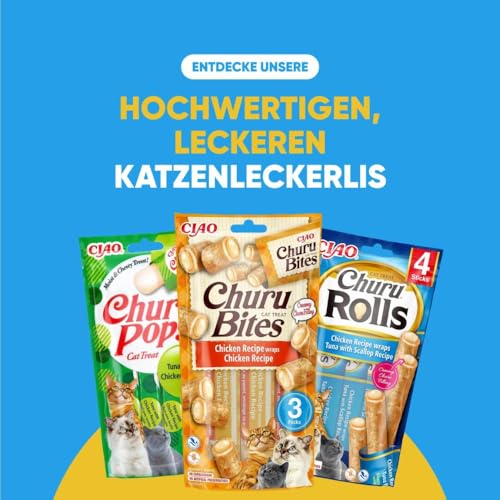 INABA Churu Rolls mit 60% Hühnerfleisch Katzen Leckerlies, Getreidefrei, Zuckerfrei, Perfekt zum Verstecken von Tablette, Keine Nebenerzeugnisse, Weiche und Saftige Kausnacks Kausticks Cat Treats 40g