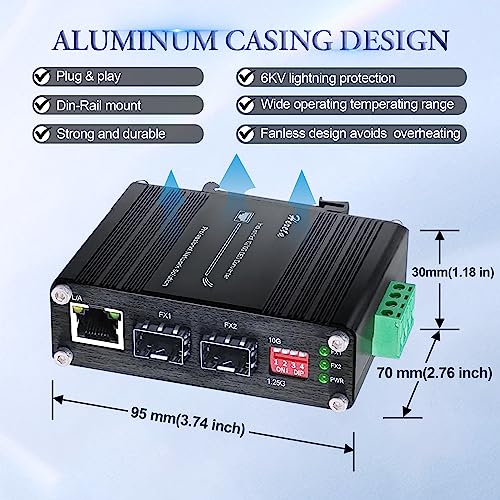 Industrial 1G/10G SFP+ to SFP+ OEO Converter 3R Repeater Fiber Extender with 1G Ethernet Media Converter Function, 2 x Open SFP+ + 1 x RJ45 Port,IP40,Support 12~48V DC Input,Fiber Extender up to 120km