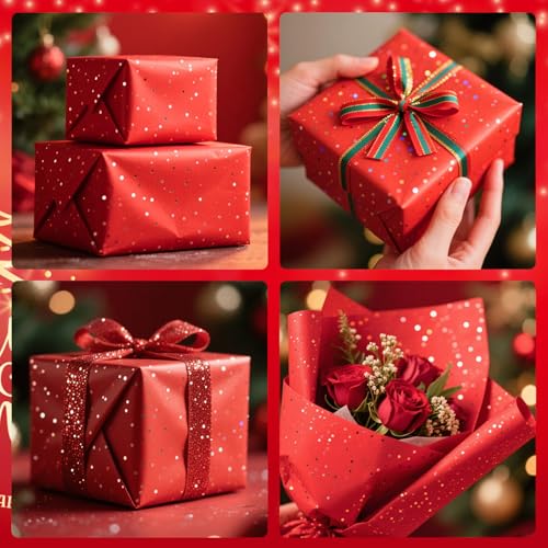 Image of Red Glitter Tissue Paper for Gift Bags 36 Sheets 14x20 Inch - Recyclable Wrapping Paper for Weddings, Birthdays, Party & Festival Decorations DIY Craft Supplies