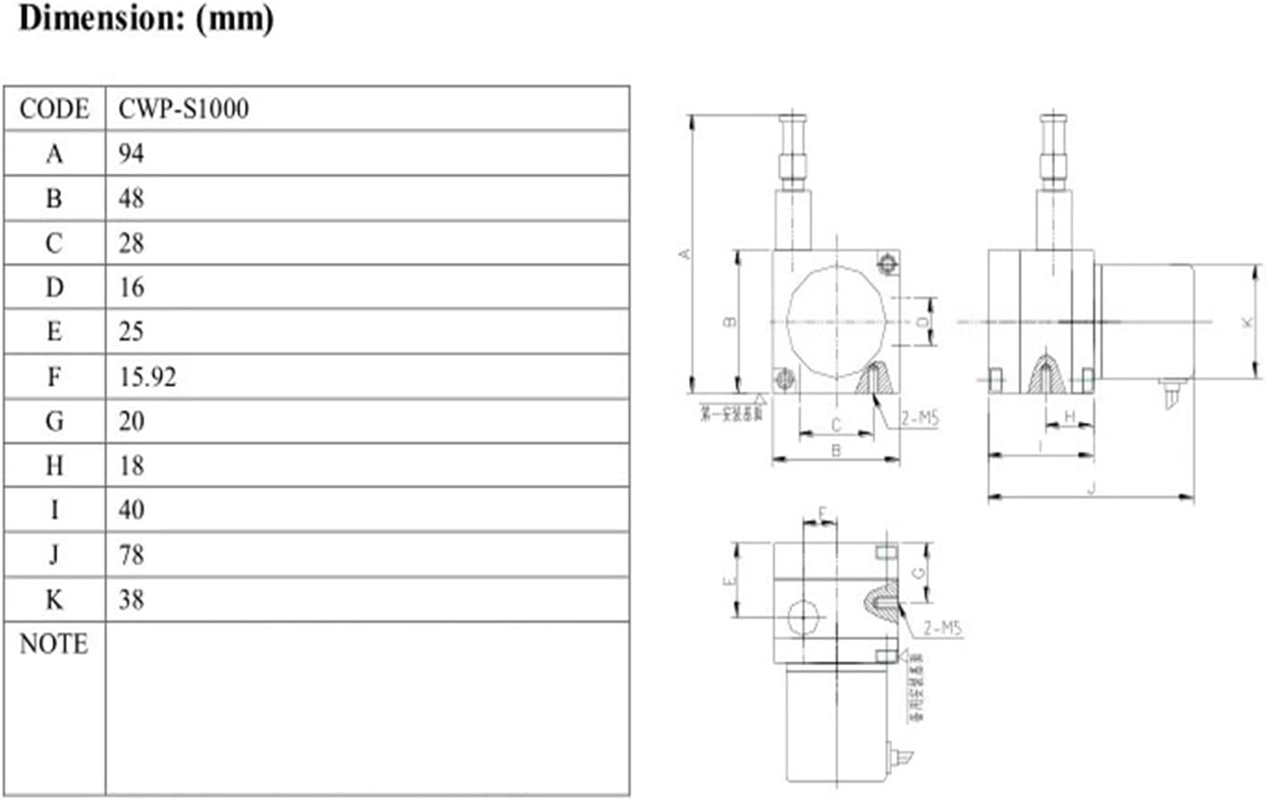 CWP-S1000 Linear Cable Pull Sensor Position Cable Pull Sensor Cable Pull Encoder 1000mm Draw Wire Position Sensor