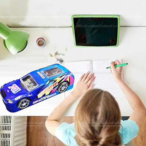 Image of FunBlast Metal Car Pencil Box for Kids - Double Layer Metal Pencil Case for Boys, Pencil Case for Students School Supplies - Stationery Set Organizer Birthday Return Gift (Blue-Car)