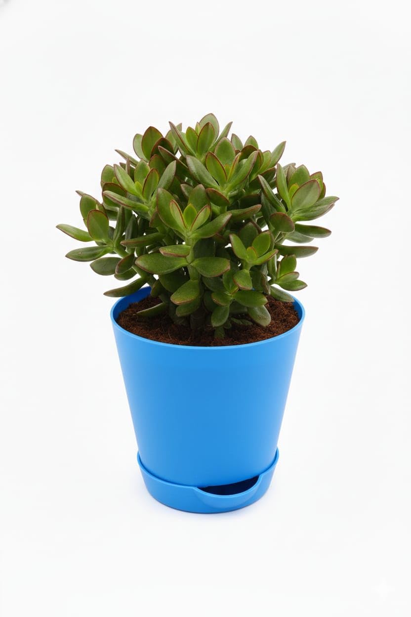 𝐍𝐔𝐑𝐓𝐔𝐑𝐈𝐍𝐆 𝐄𝐀𝐑𝐓𝐇 Kuberakshi Crassula Ovata (Jade Plant) Live Indoor Plant with Blue Self-Watering Pot | Lucky Money Plant for Home, Office Desk, Balcony Decor | Low Maintenance Succulent-image-36