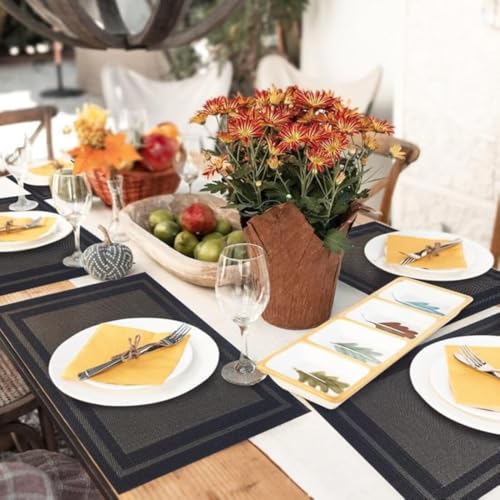 Image of Potency Table Mats Set of 4, Woven Placemate for Dining Table, Heat-Resistant Placemats Stain Resistant Anti-Skid PVC Table Mats, Vinyl Placemats for Dining Kitchen Restaurant Table (F-BlackGold)